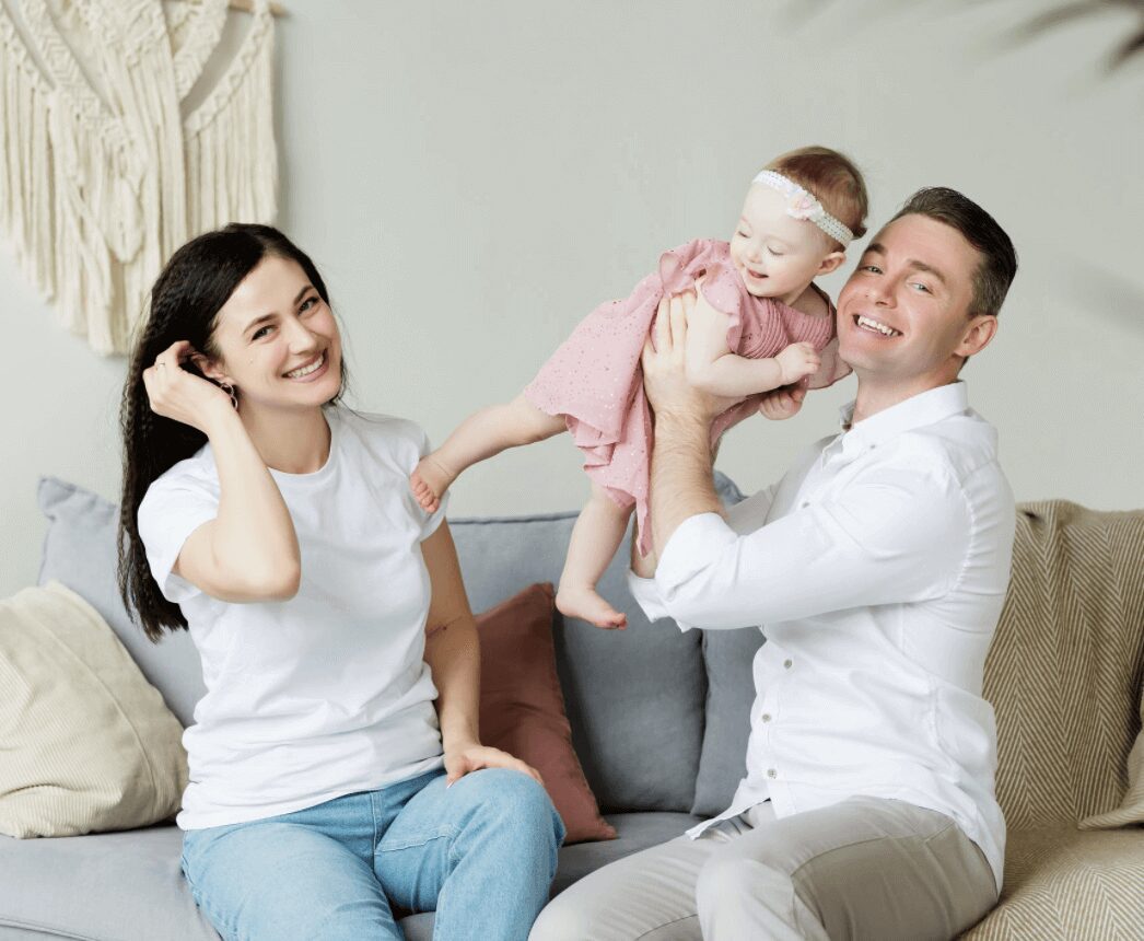 Family enjoying time together on sofa
