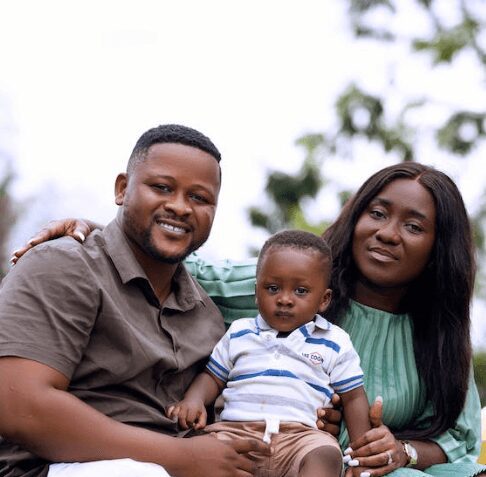 Family portrait in a garden setting