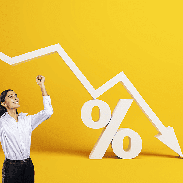 Happy woman with downward trend