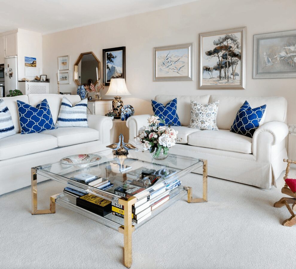 Modern decor with blue accent pillows