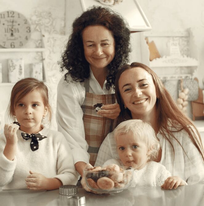 Generations enjoying baking time together