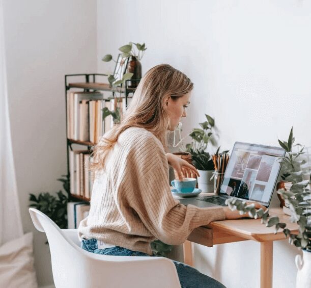 Cozy home office with laptop