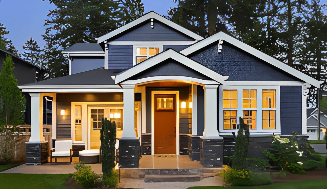 Charming suburban home at dusk